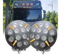 2 Phares Auxiliaires LED Longue Portée Spot Blanc + Feu de Position Orange / Blanc 12V - 24V 100W Phares de Travail Homologué E9 pour Camions Poids lourds Voitures Tout-terrain 4x4 Bateaux Agricoles