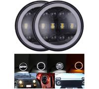 2 Phares Avant à LED Rond 40W 12V 24V 7 pouces 4800 lm Feux de Route Croisement Diurne DRL Blanc/Ambre Clignotant Voiture 4x4 VTT