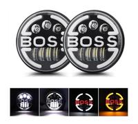 2 Phares Avant à LED Rond 65W 12V 24V 7 pouces 6500 lm Feux de Route Croisement Diurne DRL BOSS Blanc/Ambre Clignotant Voiture 4x4