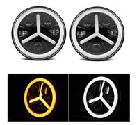 2 Phares Avant à LED Rond 75W 12V 24V 7 pouces 7000 lm Feux de Route Croisement Diurne DRL Blanc/Ambre Clignotant Voiture 4x4 VTT