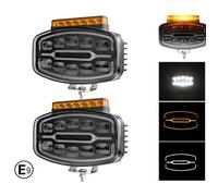 2 Phares de Travail LED 55W 12V 24V 1400 Lm Projecteurs Longue Portée + Feu de Position + Gyrophare Orange ECE E9 R10 R148 R149 R65