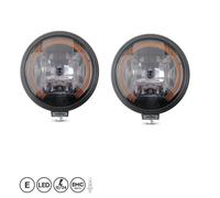 2 Phares Halogène 12V 24V Projecteur Longue Portée + Veilleuse Anneau LED Orange Cabochon Fumée Rond 22cm Antibrouillard ECE