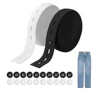 2 Pièce 8M Elastique a Boutonniere 15MM Large avec Œillets et 20 Boutons en Résine, Bandes Élastiques, Élastique à Couture, Idéal pour Ajustements Taille sur Vêtements, Tricot (Blanc + Noir)