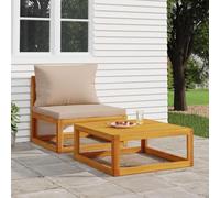2-Piece Acacia Wood Outdoor Sofa Set with Cushions - Garden Lounge Furniture for Patio, Balcony Includes Coffee Table Weather-Resistant Solid Wood Comfortable Modular Design - Max Load 110kg