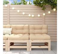 2-Piece Central Sofa Set with Cushions, Solid Pine Wood Outdoor Sectional Furniture for Garden Patio Terrace, Rustic Slat Design, Comfortable Seating, Modular Lounge, Max Load 110kg per Seat