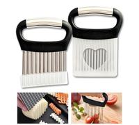 2 Pièce Coupe Frites Ondulées et Support Coupe Oignon, Couteau à Vagues et Porte Tranche Oignons, en Acier Inoxydable, Avec Housse de Protection, pour Viande, Oignons, Pommes de Terre, Tomates,Frites