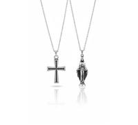 2 Piece Cross and Virgin Mary Necklace Set Men Religious Style Jewelry