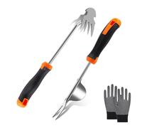 2 Pièce Désherbeur Manuel en Acier Inoxydable,Arrache Pissenlit,Arrache Mauvaise Herbe,Extracteur Mauvaises Herbes,Outil désherbage Manuel pour Creuser Désherber Ameublir,avec Gants Antidérapants
