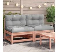 2-Piece Douglas Fir Wood Outdoor Garden Sofa Set Without Armrests, Water-Resistant Slat Design with Gray Cushions for Patio, Terrace, Backyard, Comfortable Seating Experience, Modular Furniture