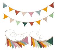 2 Pièce Fanions Guirlande, 2,6M Fanion en Coton Triangulaire, Coton Bannière Vintage de Drapeau Triangulaire en Tissu, Guirlande de fanions Double Face en Tissu, Chambre bébé à Suspendre