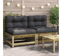 2-Piece Garden Sofa Set Without Armrests with Cushions, Impregnated Solid Pine Wood Outdoor Patio Furniture for Terrace, Backyard, Comfortable Modular Design, Water-Resistant, Max Load 110kg per Seat