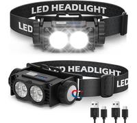 2-Piece Headlamp, Ultra Powerful Led Headlamp, 2000 Lumens, 3 Modes Ipx5 Waterproof Usb Rechargeable Headlamp, For Fishing, Camping, Cycling, Running (Black)