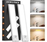 2 Piece Kitchen Led Ruler 20 Cm Dimmable Interior Motion Detector Lamp With 3 Colours, Rechargeable Usb-C Led Light For Wardrobes, Corridors, Stairs, Garages
