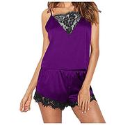 2 Pièce Lingerie Femme Sexy Ensembles Hot de Pyjama Femmes Satin été Chic Short Dentelle nuit Court Mignon Doux Bas de Pyjamas Noël Pyjashort Nuisette Hot Sensuelle Hiver