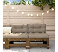 2-Piece Modular Central Sofa Set with Cushions, Honey Brown Solid Pine Wood Garden Furniture, Outdoor Patio Sectional Couch for Terrace, Comfortable Slatted Design, Max Load 110kg per Seat
