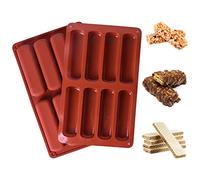 2 Pièce Moules Longues Bandes, Silicone Rectangulaire pour Barres de Céréales, Moule à Biscuits, Forme Gâteau pour Barre Énergétique Eclair Chocolat, 8 Cavités (11,7 x 3,2 cm par Cavité)