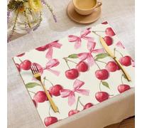 2 Pièce Nœud Aquarelle Cerise Set De Table, Set De Table Rectangulaire Motif Jolie Affiche Imprimé Antidérapant Couleur Crème Lavable pour Cuisine Salle À Manger Fête Maison, 30X45Cm