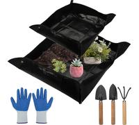 2 Piece Plant Potting Mat,Waterproof Garden Mat For Plants For Mini Shovel Gardening,Plants Protection Mat For Potting,Seedling (Black 100 X 100 Cm & 68 X 68 Cm)