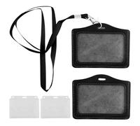 2 Pièce Porte Carte d'identité en cuir PU Haute Capacité avec 2 sangles de poitrine et Horizontaux Ensembles de cartes,Porte-carte en Cuir Noir,Pour Bureau,École Exposition