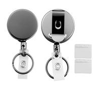 2 Pièce Porte Clé Retractable avec Bobine à Ressort en Acier Inoxydable et Ensembles de cartes,Robuste Enrouleurs de Badges Métal,70 cm de Corde Nylon Clip,Pour,Carte D'identité