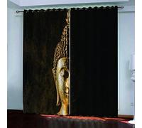 2 Pièce Rideaux Occultants Statue De Bouddha d'art Religieux 170(L) X200(H) Cm 3D Impression Isolant Thermique Fenêtre Treatment Curtain Rideau Occultant pour Décoration Coucher du Salon Bureau Hôtel