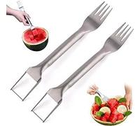 2-Piece Stainless Steel Watermelon Slicer, 2-in-1 Watermelon Cutter and Fork, Stainless Steel Watermelon Knife, Summer Fruit Cutter, Multipurpose Watermelon and Melon Tool