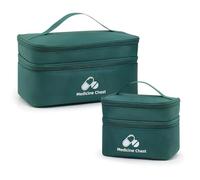 2 Pièce Trousse de Secours Vide, Trousse Pharmacie Voyage Double Étage, Trousse de Secours Complete Grande Capacité, Boite a Medicament Portable pour Maison Voiture Bureau Voyages, Vert