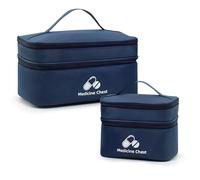 2 Pièce Trousse de Secours Vide, Trousse Pharmacie Voyage Double Étage, Trousse de Secours Complete Grande Capacité, Boite a Medicament Portable pour Maison Voiture Bureau Voyages, Bleu