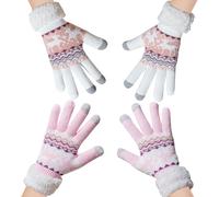 2 Piece Women's Winter Gloves, Warm Gloves, Cute Touch Gloves, Winter Gloves With Thick Fleece Lining, 2 In 1 Thermal Gloves Touch Screens For Cycling, Driving, Skiing, Hiking, White / Pink,
