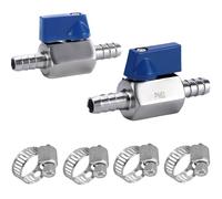 2 pièces 1/2 pouces tuyau ID barbe robinet à tournant sphérique-304 en acier inoxydable Mini vanne d'arrêt avec 4 colliers de serrage(5/16Inch)