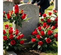 2 pièces/1 pièce Bouquet de roses artificielles premium pour cimetière - Décorations de tombe résistantes aux UV avec des couleurs qui ne s'estompent pas, roses commémoratives réalistes pour pierre to