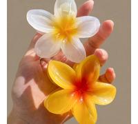 2 pièces/1 pièce Femmes Blanc et Jaune dégradé Fleur Grande 7,3 cm/2,87 pouces Pinces à cheveux en plastique légères, Accessoires de cheveux élégants de haute qualité simples de couleur unie, Convient