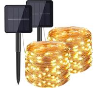 2 pièces 120LED 12M Guirlande lumineuse solaire extérieure, Lampes solaires extérieures jardin, blanc chaud, E0266