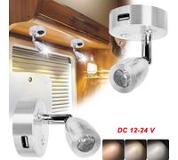 2 pièces 12V LED Spot Lampe Projecteur Plafonnier avec interrupteur tactile Connexion USB Applique murale pour camping-car Bateau Caravane Camper Camping-car, 3 couleurs de lumière