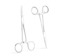 2 Pièces 14cm Pince a Clamper, Inoxydable Pince piercing pour boules, Pince de pêche pour boucles d'oreilles,Argenté Pince Multifonction pour Bricolage Soins Animaliers(Droite et Courbe)