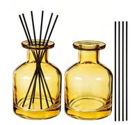 2 Pièces 150ml Flacons Diffuseurs en Verre, Diffuseur Parfum, Bouteilles Diffuseur, avec 10 Bâtonnets, pour Parfum d’Ambiance et Aromathérapie, pour Maison, Bureau, Rechange DIY (Jaune)