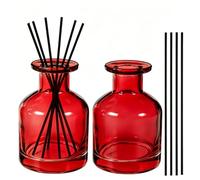 2 Pièces 150ml Flacons Diffuseurs en Verre, Diffuseur Parfum, Bouteilles Diffuseur, avec 10 Bâtonnets, pour Parfum d’Ambiance et Aromathérapie, pour Maison, Bureau, Rechange DIY (Rouge)