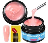 2 Pièces 15ml Gel de Construction Ongle UV, Solide Sculpture Gel Ongle et 48 PCS Chalbon, Gel de Base Vernis à ongles pour Nail Art, Nail Extension, Manucure de Réparation, Bricolage, Rose