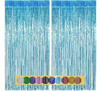 2 pièces 1x2,5 m Rideau Métallique de Frange Bleu Clair, Décoration en Feuille de Paillettes pour le Nouvel An, Anniversaire, Fête de Mariage | Frange pour la décoration