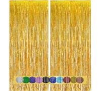 2 pièces 1x2,5 m Rideau Métallique de Frange dorés, décoration en feuille de paillettes pour le nouvel an, anniversaire, fête de mariage | Frange pour la décoration