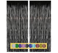 2 pièces 1x2,5 m Rideau Métallique de Frange noirs, décoration en feuille de paillettes pour le nouvel an, anniversaire, fête de mariage | Frange pour la décoration