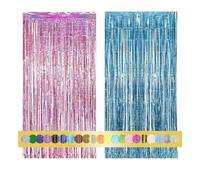 2 pièces 1x2,5 m Rideau Métallique de Frange rose bleu, décoration en feuille de paillettes pour le nouvel an, anniversaire, fête de mariage | Frange pour la décoration