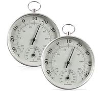 2 pièces 2 en 1 en Acier Inoxydable Thermomètre Hygromètre, Salle de sauna thermomètre, Hygromètre 2 en 1 Analogique et Thermomètre, Hygrometre Interieur pour Serre de Bureau à Domicile