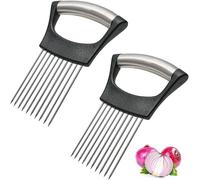 2 Pièces 2025 Support À Oignons Amélioré Pour Trancher, Porte Tranche Oignons, Porte-tranche d'oignon en acier inoxydable, Coupe-Citron, pour pommes de terre, viande, oignons, légumes