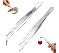 2 Pièces 20cm Pince Cuisine,Professionnel Pince du Chef,Pince Brucelle,pinces en acier inoxydable 20cm longues droites/incurvées,Pincette Culinaire de precision pour Viande Barbecue Décoration.