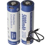 2 pièces 21700 Batterie Li-ion 5000mAh 3,7V - 3,6V 76,2x21,4mm avec protection PCB y compris possibilité de chargement USB-C