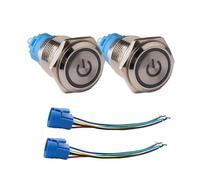 2 Pièces 220V 3A Interrupteur à Bouton Poussoir, 16 mm Bouton Poussoir Lumineux, Étanche avec LED Bleu Intégrée, Contact NO NC, IP65, avec Douille de Connexion, pour Usage Industriel