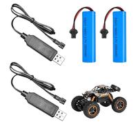 2 Pièces 3000 mAh 3,7 V Li-ION Batterie Rechargeable Akku 18650 Rechargeables avec 2 USB câble de Charge et 2 SM-2P Prise Li ION Power Ersatz Akku pour Voiture Télécommandée, Camions RC