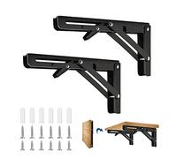 2 Pièces 300mm Console Pliante Poids Lourd, équerre Support D'étagère, Support D'étagère Pliante, Support & Support D'étagère, Charnière Pliante pour Maison Cuisine Bureau Barbecue Support Mural(Noir)