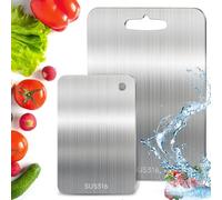 2 Pièces 316 Planche à Découper Inox, Planche à Découper Double Face en Métal de Qualité Alimentaire, Planche À Découper Antiadhésive En Acier Inoxydable (34 * 23cm+25 * 15cm)